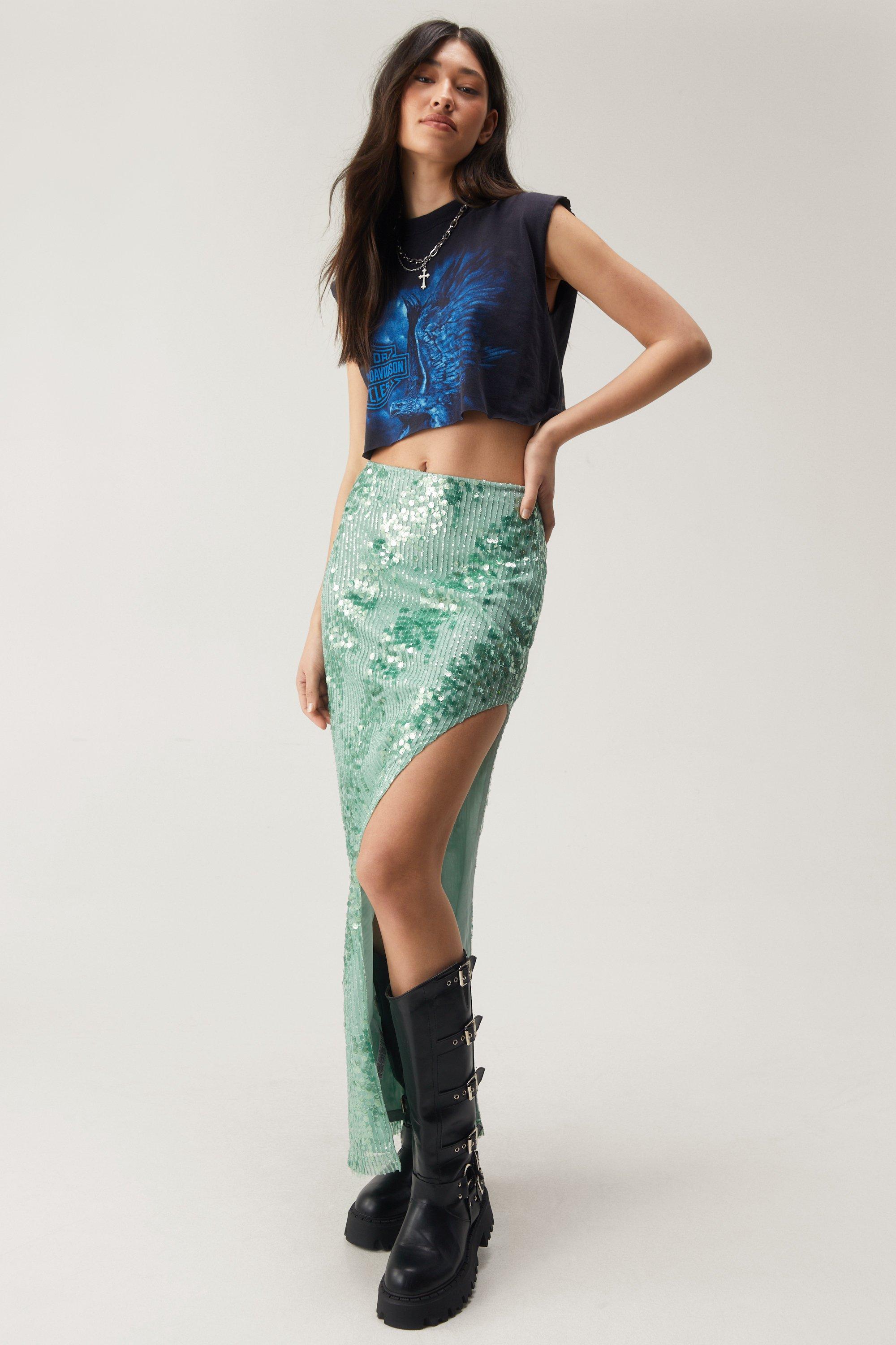 Sequin High Side Split Maxi Skirt Nasty Gal